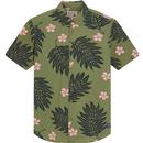 Ben Sherman Retro 70s Botanical Print Shirt in Olive 1012441 Front Photo