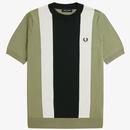 Fred Perry Mod Knitted Stripe Panel T-shirt in Olive K9746 X88 Flat Shot Front