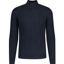french connection mens half zip ribbed knit funnel neck jumper navy