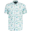 guide london mens camper van beach trip print short sleeve oxford shirt white blue